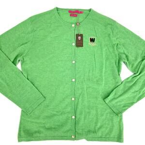 Peter Millar Womens 4 Ply Cashmere Green Cardigan Sweater NEW Pine Valley Patch